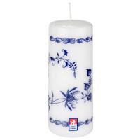 Pillar candle 60x160mm ,white with blue print