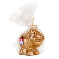 Candle little piggy, golden lacquered in cellophane