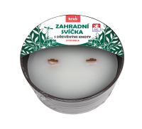 Zahradní svíčka s vůní citronela se dvěma dřevěnými knoty v keramické misce 130 mm